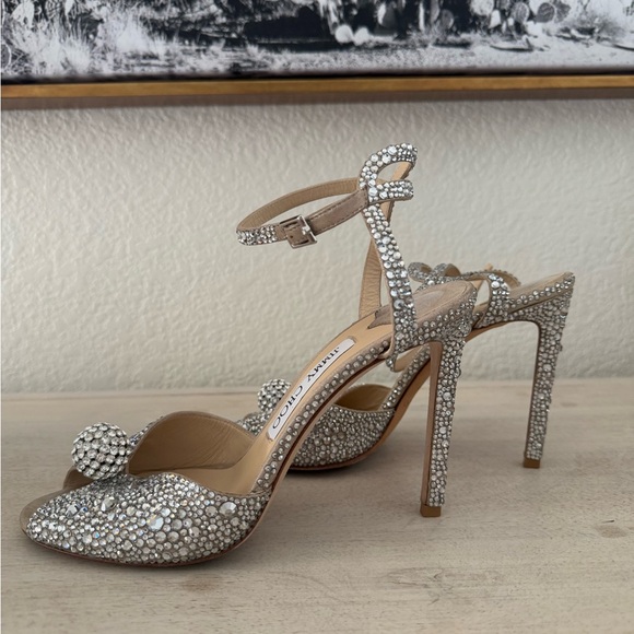 Jimmy Choo Nude Suede Sandals with Hotfix Crystals and sphere detail - Picture 12 of 16